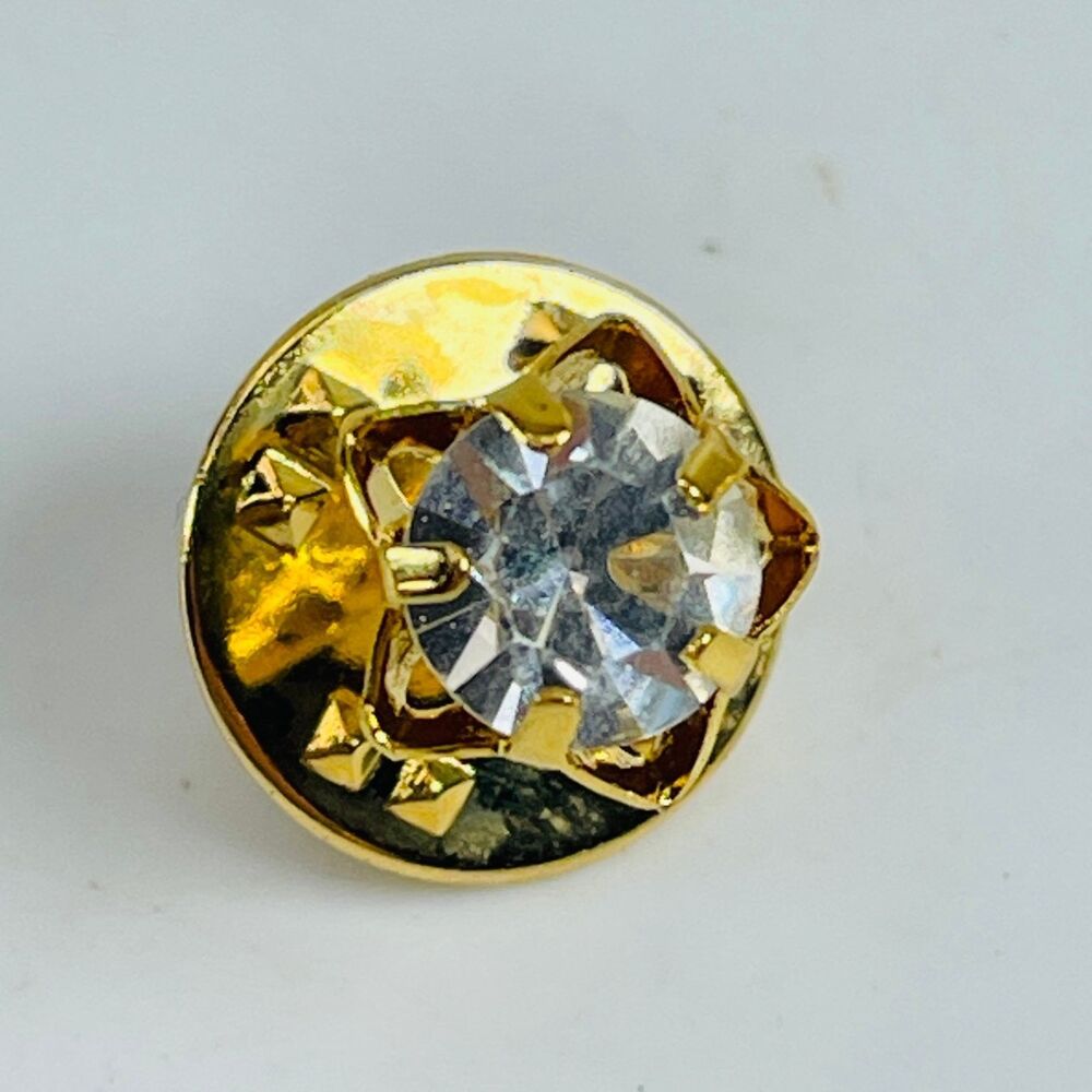 Gold Tone Rhinestone Stud Star Pinback Button Lapel Hat Pin Faux